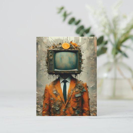 ヴィンテージテレビを頭に載せた人が社会を滅ぼす ポストカード (スタンド正面)