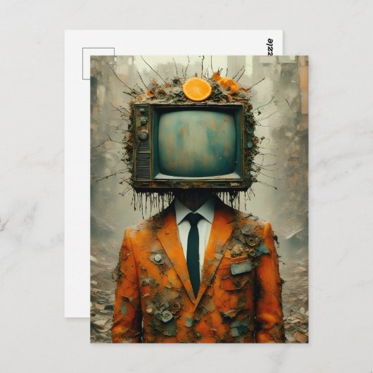 ヴィンテージテレビを頭に載せた人が社会を滅ぼす ポストカード (正面/裏面)