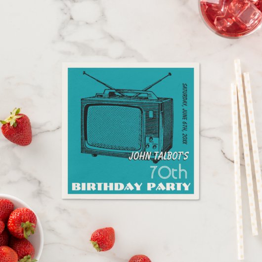 ヴィンテージテレビ70th誕生日パーティーペーパーナプキン スタンダードカクテルナプキン (インサイチュ)