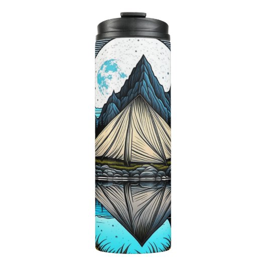 ヴィンテージテントインザマウンテンレイク反射 タンブラー (正面)