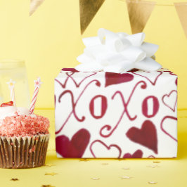 ヴィンテージテーマバレンタインXXOO赤インク書道 ラッピングペーパー