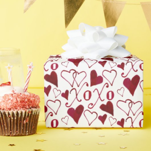 ヴィンテージテーマバレンタインXXOO赤インク書道 ラッピングペーパー (誕生日パーティー)