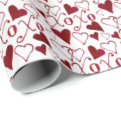 ヴィンテージテーマバレンタインXXOO赤インク書道 ラッピングペーパー (ロールコーナー)