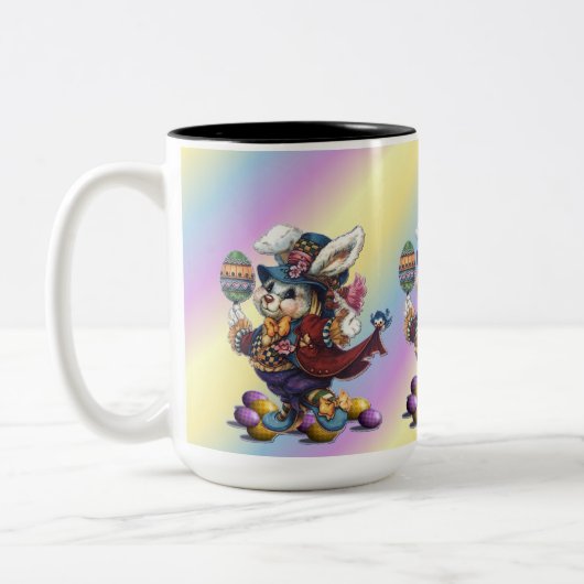 ヴィンテージテールコートイースターバニーコーヒーマグ ツートーンマグカップ (左)