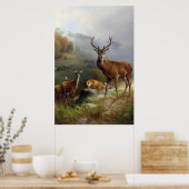 ヴィンテージディアスタッグ – アニマルズオールドイラストレーションアート ポスター (キッチン)