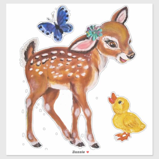 ヴィンテージディアダックバタフライ子供部屋ウォールデコール シール (シート)