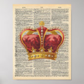 ヴィンテージディクショナリー王室のアートレッド金ゴールドクラウン ポスター (正面)