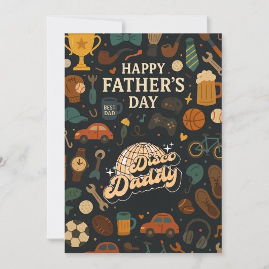 ヴィンテージディスコダディーファーズデイミュージックギフトカード 招待状 (正面)