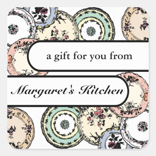 ヴィンテージディナープレート料理ベーキング食品ラベル スクエアシール (正面)