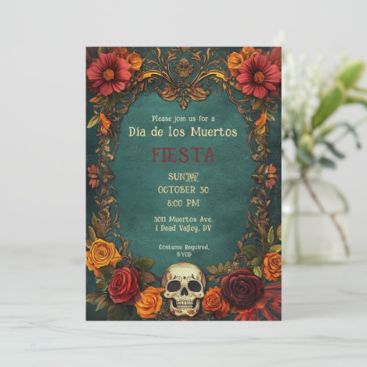 💀🎉ヴィンテージディーアデムエルトスパーティの招待状 招待状 (スタンド正面)