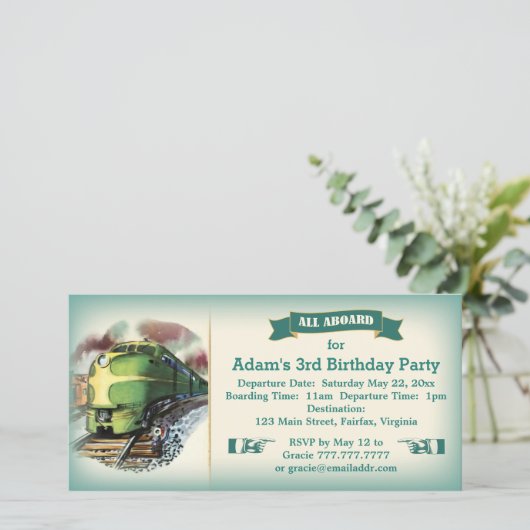 ヴィンテージディーゼル列車の誕生日パーティーの招待 (スタンド正面)