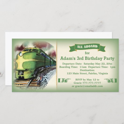 ヴィンテージディーゼル列車の誕生日パーティーの招待 (正面/裏面)