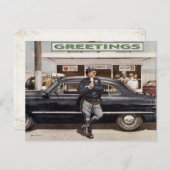 ヴィンテージディーナークールコップイラストレーション付きポストカード ポストカード (正面/裏面)