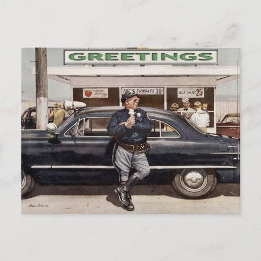 ヴィンテージディーナークールコップイラストレーション付きポストカード ポストカード (正面)