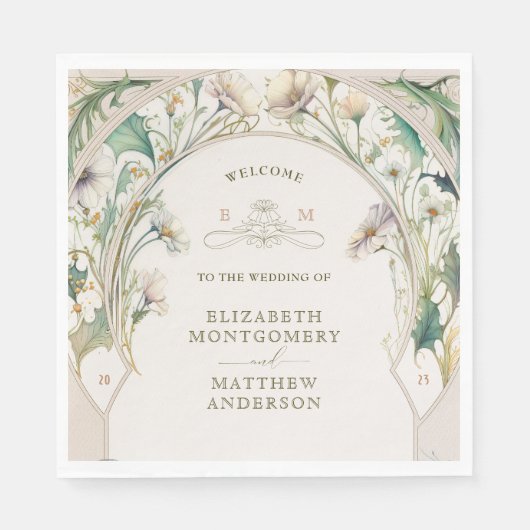 ヴィンテージデイジーアールヌーボーバイアルフォンスミュシャ スタンダードランチョンナプキン (正面)