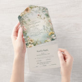 ヴィンテージデイジーアールヌーボー結婚ミュシャ オールインワン招待状 (貼ってはがせる)