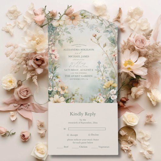 ヴィンテージデイジーアールヌーボー結婚ミュシャ オールインワン招待状