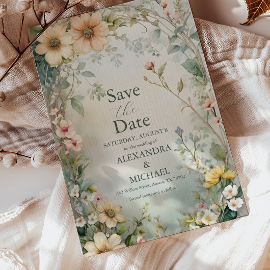 ヴィンテージデイジーアールヌーボー結婚ミュシャ セーブザデート