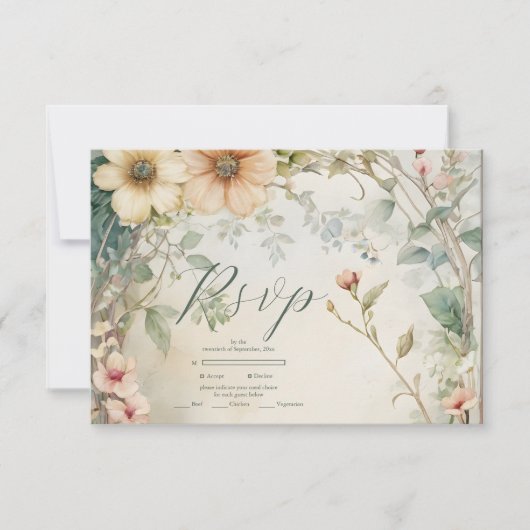 ヴィンテージデイジーアールヌーボー結婚ミュシャ 出欠カード (正面)