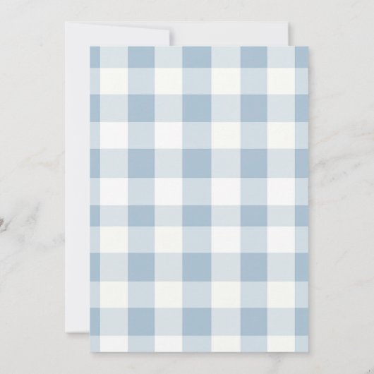 ヴィンテージデイジーガチョウ赤ちゃんシャワーブルーギンガム 招待状 (裏面)