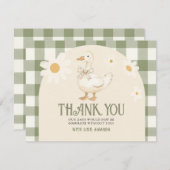 ヴィンテージデイジーグリーンガチョウ赤ちゃんシャワーギンガム サンキューカード (正面/裏面)