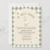 ヴィンテージデイジーグリーンガチョウ赤ちゃんシャワー 招待状 (正面)