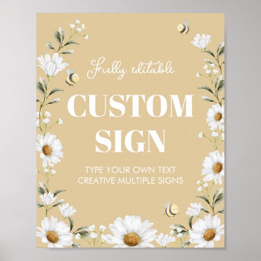 ヴィンテージデイジービー誕生日パーティーテーブルサイン ポスター (正面)