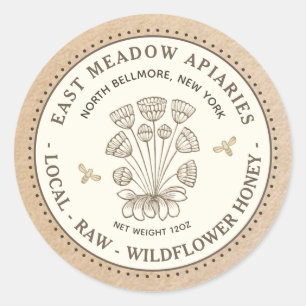 ヴィンテージデイジーフラワービーハニーラベルクラフト縁ど ラウンドシール