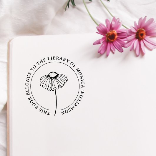 ヴィンテージデイジーフラワーラウンドカスタム図書室 ラバースタンプ