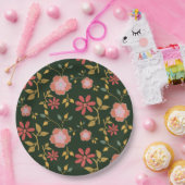 ヴィンテージデイジーフローラダークグリーン ペーパープレート (パーティー)