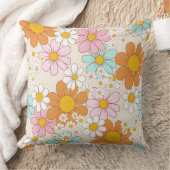 ヴィンテージデイジーフローラ枕、レトロ花 クッション (ブランケット)