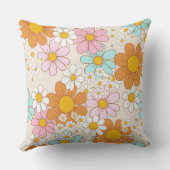 ヴィンテージデイジーフローラ枕、レトロ花 クッション (裏面)