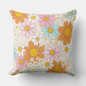 ヴィンテージデイジーフローラ枕、レトロ花 クッション (正面)
