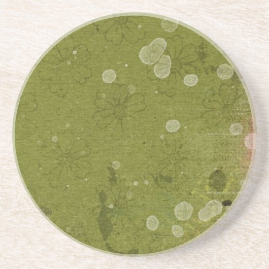 ヴィンテージデイジーフローラ緑の壁紙 コースター (正面)