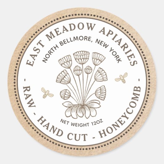 ヴィンテージデイジー及びクラフト上のビーハニカムラベル ラウンドシール (正面)