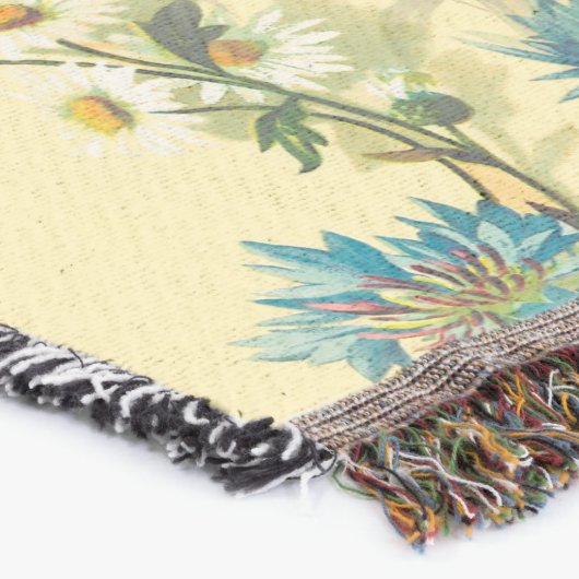 ヴィンテージデイジー及びコーンフラワー花柄 スローブランケット (コーナー)