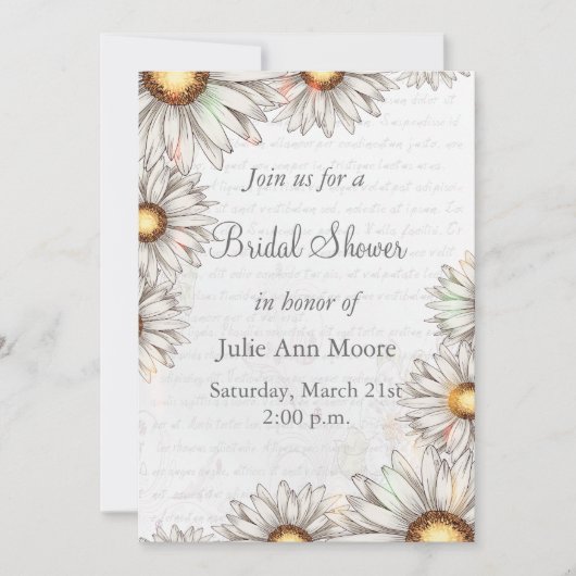 ヴィンテージデイジー書とブライダルシャワー 招待状 (正面)