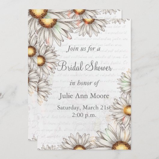 ヴィンテージデイジー書とブライダルシャワー 招待状 (正面/裏面)
