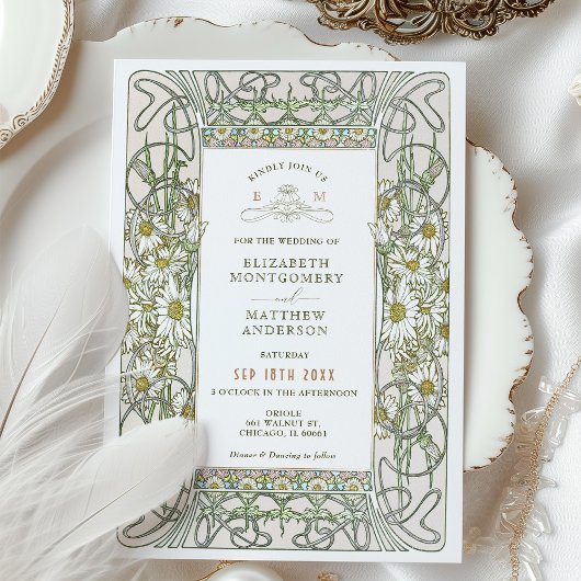 ヴィンテージデイジー結婚ズアールヌーボーバイミュシャInvit 招待状