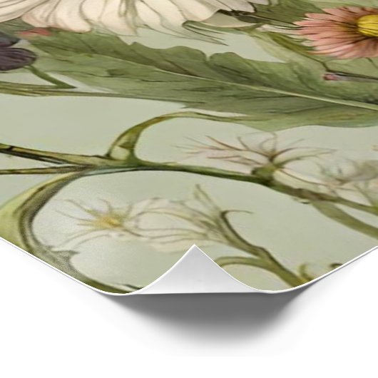 ヴィンテージデイジー花と野花 ポスター (コーナー)