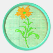 ヴィンテージデイジー裁縫ボタンオレンジ緑かわいい ラウンドシール (正面)