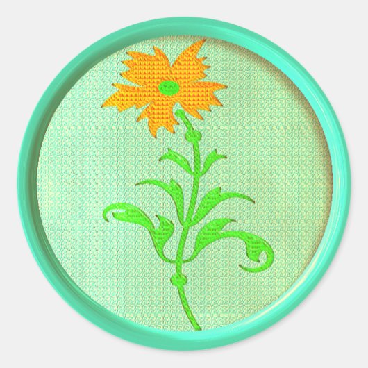 ヴィンテージデイジー裁縫ボタンオレンジ緑かわいい ラウンドシール (正面)