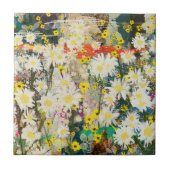 ヴィンテージデイジー-自然インスパイアフローラアート – タイル (正面)