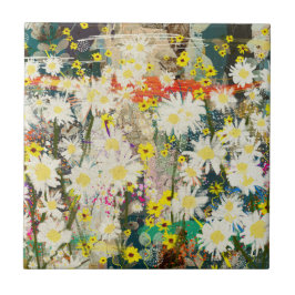 ヴィンテージデイジー-自然インスパイアフローラアート –  タイル