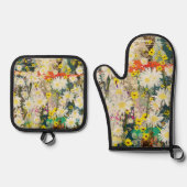 ヴィンテージデイジー-自然インスパイアフローラアート –  鍋つかみ&鍋敷きセット (正面)