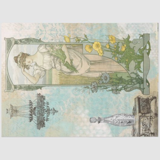 *~*ヴィンテージデカップウーマンアールヌーボーAR23 薄葉紙 (正面)