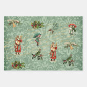 ヴィンテージデカップクリスマスホリデーバードフローラ ラッピングペーパーシート (正面3)