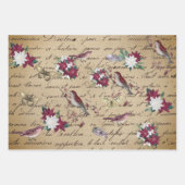 ヴィンテージデカップクリスマスホリデーバードフローラ ラッピングペーパーシート (正面)