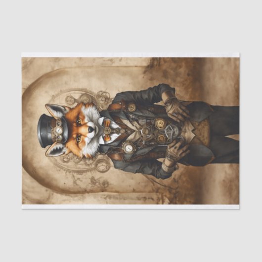 ヴィンテージデカップステームパンクキツネ 薄葉紙 (正面)