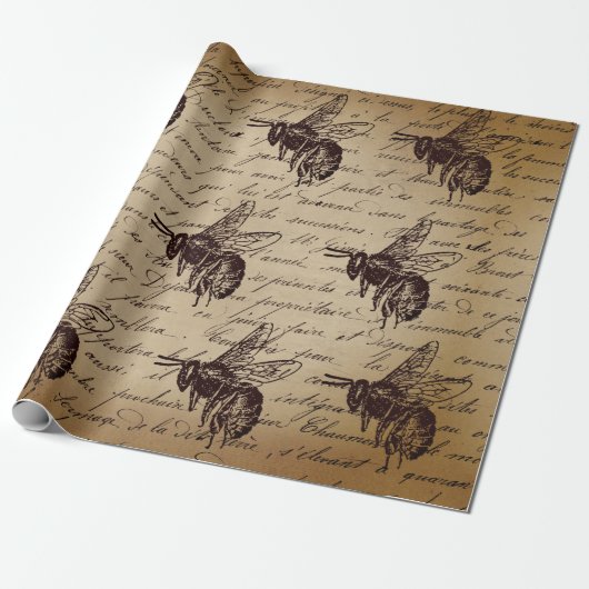 ヴィンテージデカップハニービー ラッピングペーパー (アンロールド)